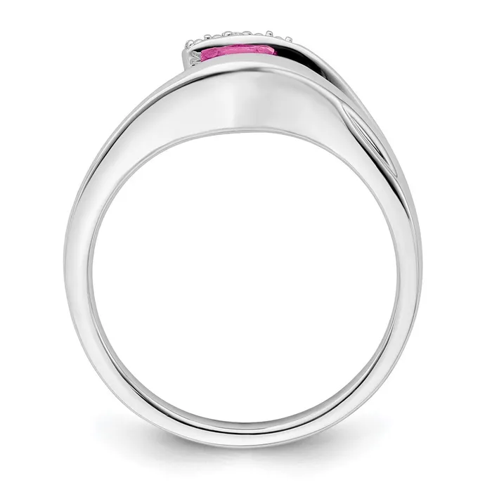 Goldia Rings Solid 14k White Gold Trillion Created PinK Simulated Sapphire and CZ Ring