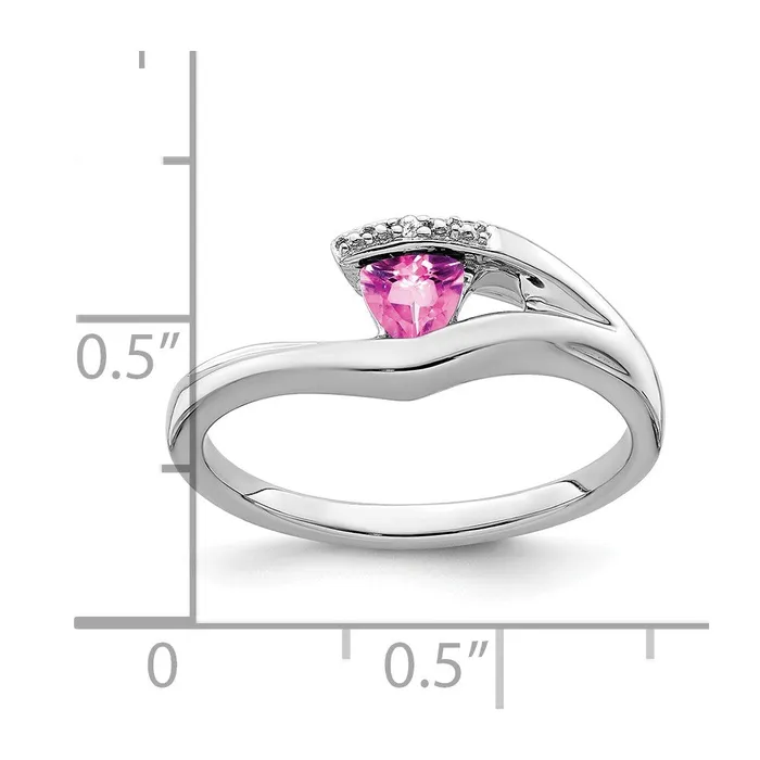Goldia Rings Solid 14k White Gold Trillion Created PinK Simulated Sapphire and CZ Ring