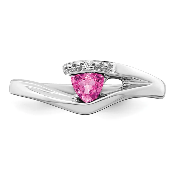 Goldia Rings Solid 14k White Gold Trillion Created PinK Simulated Sapphire and CZ Ring