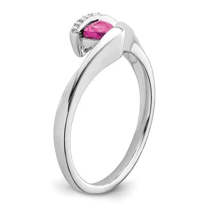 Goldia Rings Solid 14k White Gold Trillion Created PinK Simulated Sapphire and CZ Ring