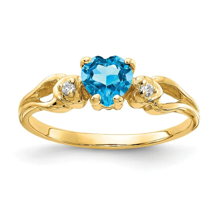Goldia Rings Solid 14k Yellow Gold 5mm Heart Simulated Blue Topaz AA CZ Ring Goldia Rings Solid 14k Yellow Gold 5mm Heart Simulated Blue Topaz AA CZ Ring