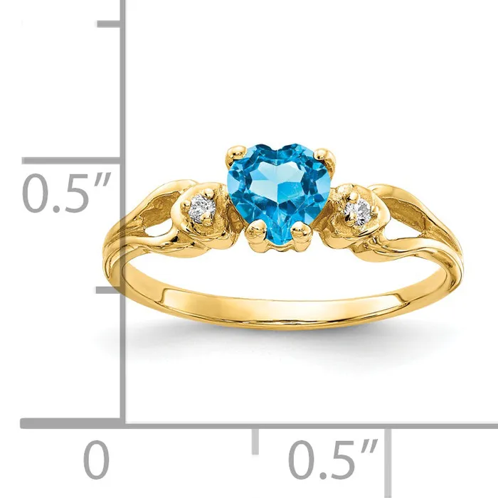 Goldia Rings Solid 14k Yellow Gold 5mm Heart Simulated Blue Topaz AA CZ Ring