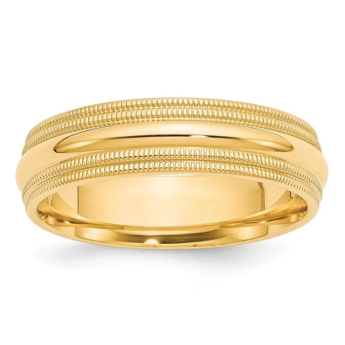Goldia Rings Solid 14K Yellow Gold 6mm Double Milgrain Comfort Fit MensWomens Wedding Band Ring Size 6