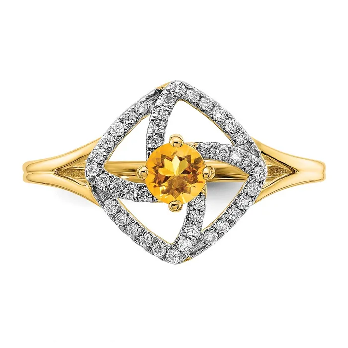 Goldia Rings Solid 14k Yellow Gold Polished Simulated CZ and Citrine Square Ring