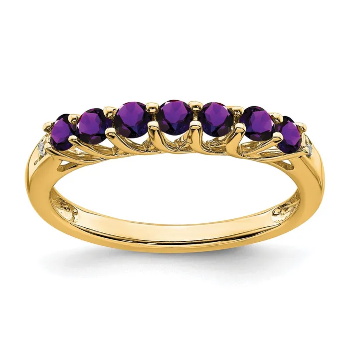 Goldia Rings Solid 14k Yellow Gold Simulated Amethyst and CZ 7stone Ring