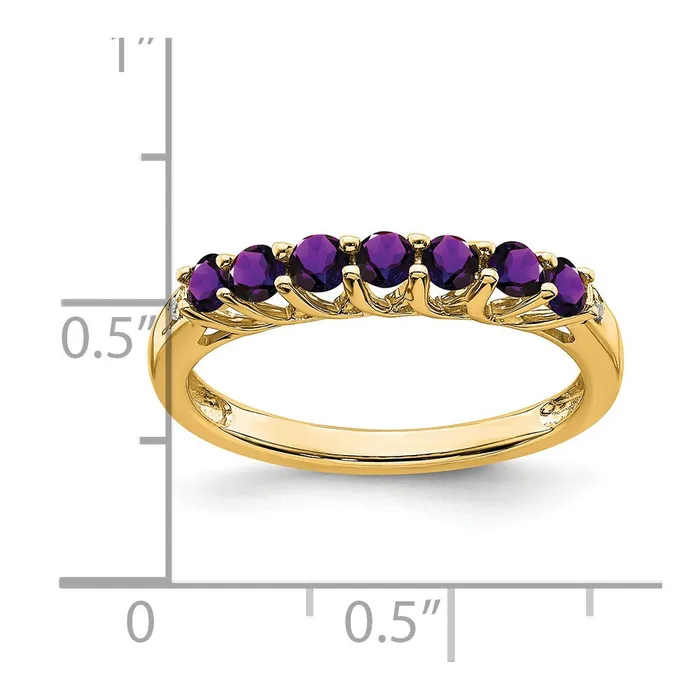 Goldia Rings Solid 14k Yellow Gold Simulated Amethyst and CZ 7stone Ring
