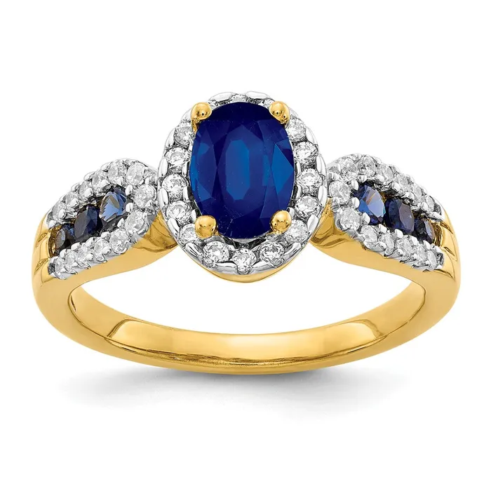 Goldia Rings Solid 14k Yellow Gold Simulated CZ and Oval Sapphire Ring