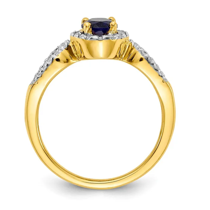 Goldia Rings Solid 14k Yellow Gold Simulated CZ and Oval Sapphire Ring