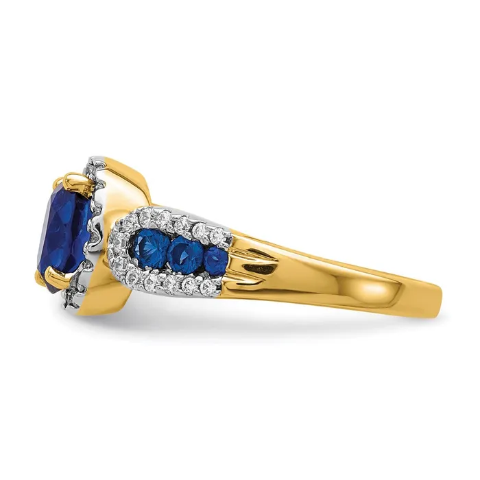Goldia Rings Solid 14k Yellow Gold Simulated CZ and Oval Sapphire Ring