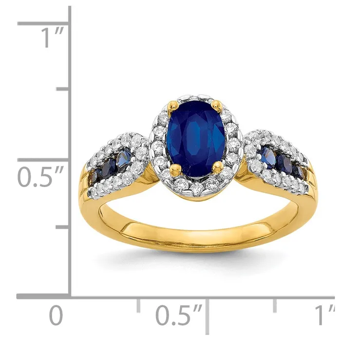 Goldia Rings Solid 14k Yellow Gold Simulated CZ and Oval Sapphire Ring