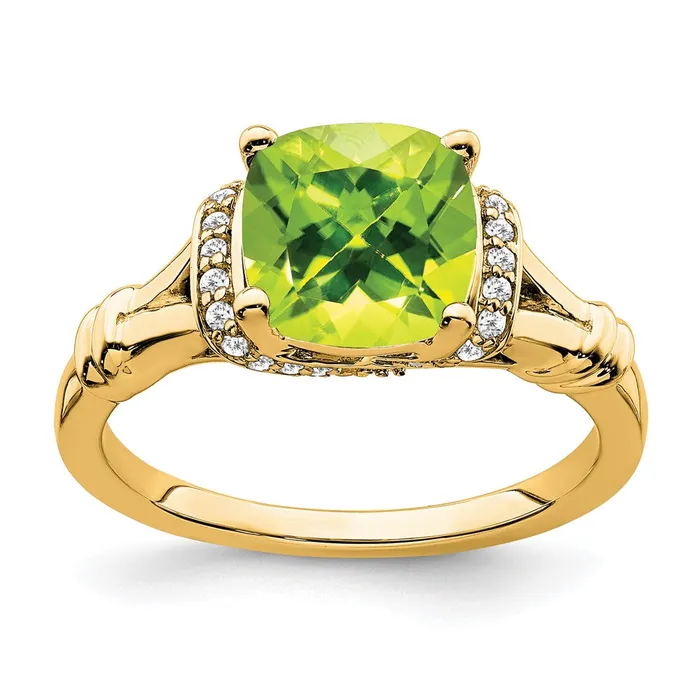 Goldia Rings Solid 14k Yellow Gold Simulated Peridot and CZ Ring