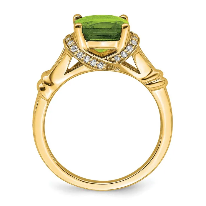 Goldia Rings Solid 14k Yellow Gold Simulated Peridot and CZ Ring