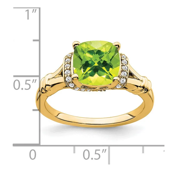 Goldia Rings Solid 14k Yellow Gold Simulated Peridot and CZ Ring