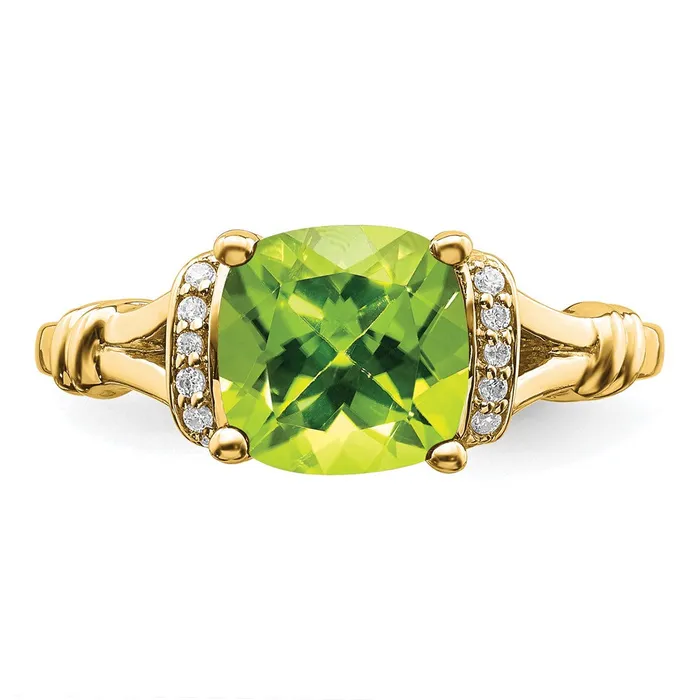 Goldia Rings Solid 14k Yellow Gold Simulated Peridot and CZ Ring