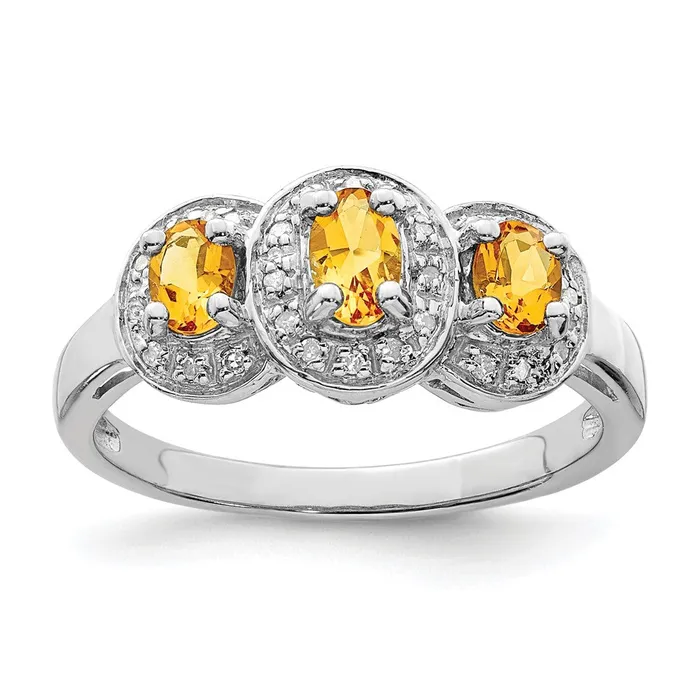 Goldia Rings Sterling Silver Rhodium Citrine u0026 Diamond Ring