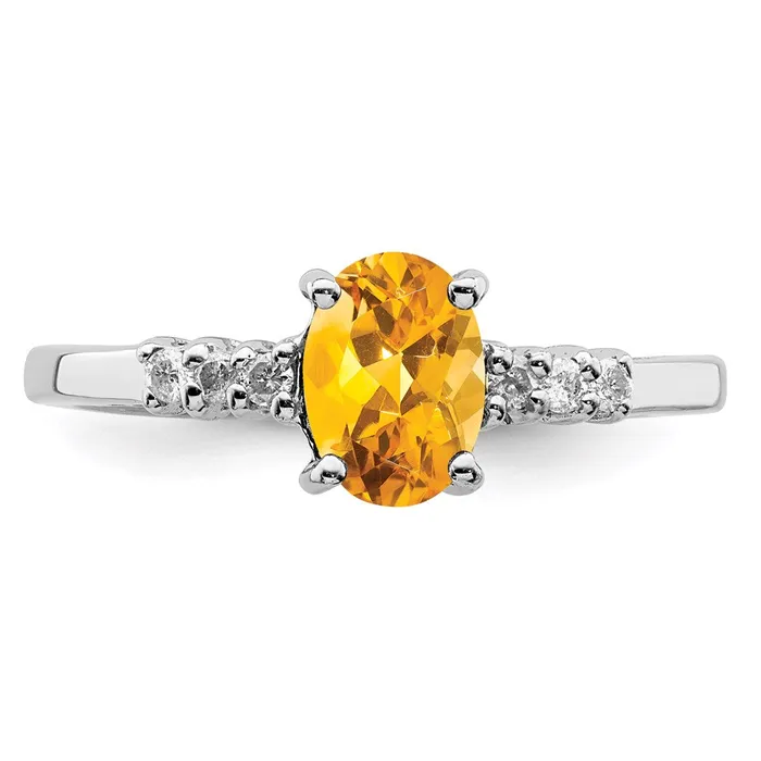 Goldia Rings Sterling Silver Rhodium Citrine u0026 Diamond Ring