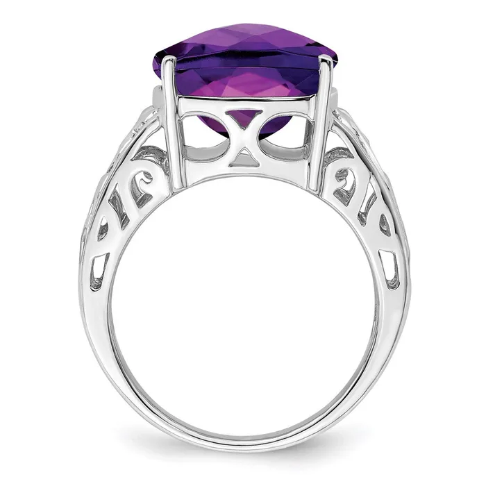Goldia Rings Sterling Silver Rhodiumplated CheckerCut Amethyst Ring