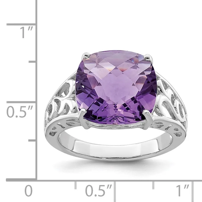 Goldia Rings Sterling Silver Rhodiumplated CheckerCut Amethyst Ring