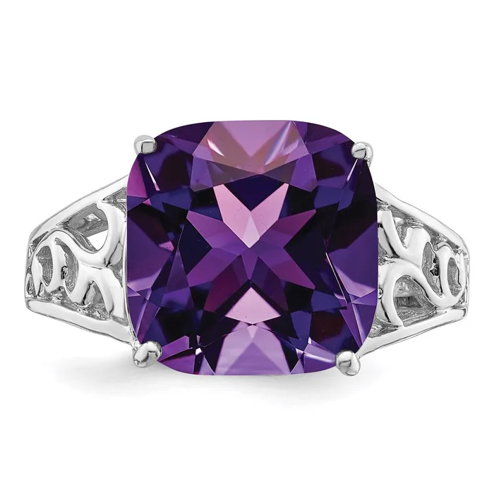 Goldia Rings Sterling Silver Rhodiumplated CheckerCut Amethyst Ring