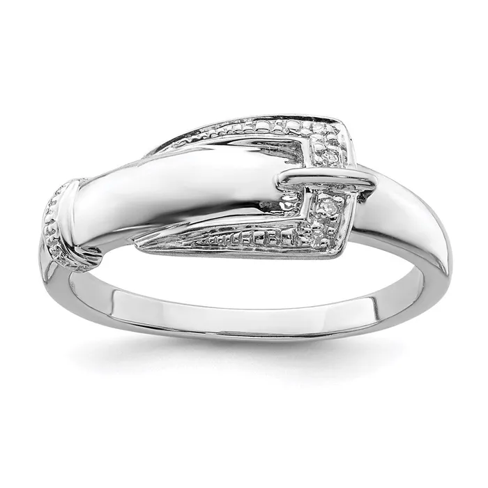 Goldia Rings Sterling Silver Rhodium Plated Diamond Buckle Ring