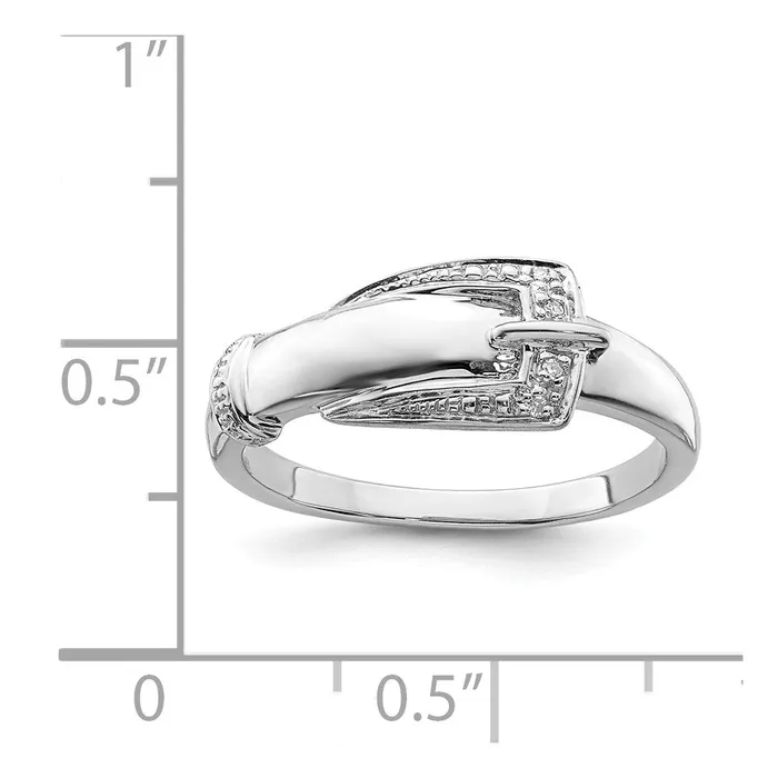Goldia Rings Sterling Silver Rhodium Plated Diamond Buckle Ring