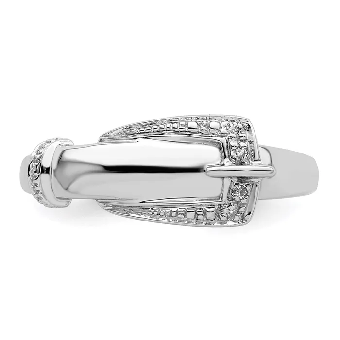 Goldia Rings Sterling Silver Rhodium Plated Diamond Buckle Ring