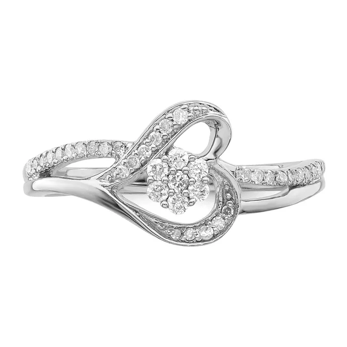 Goldia Rings Sterling Silver Rhodium Plated Diamond Heart Ring