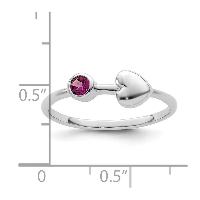 Goldia Rings Sterling Silver Rhodiumplated Polished Circle Rhodolite Garnet Heart Ring