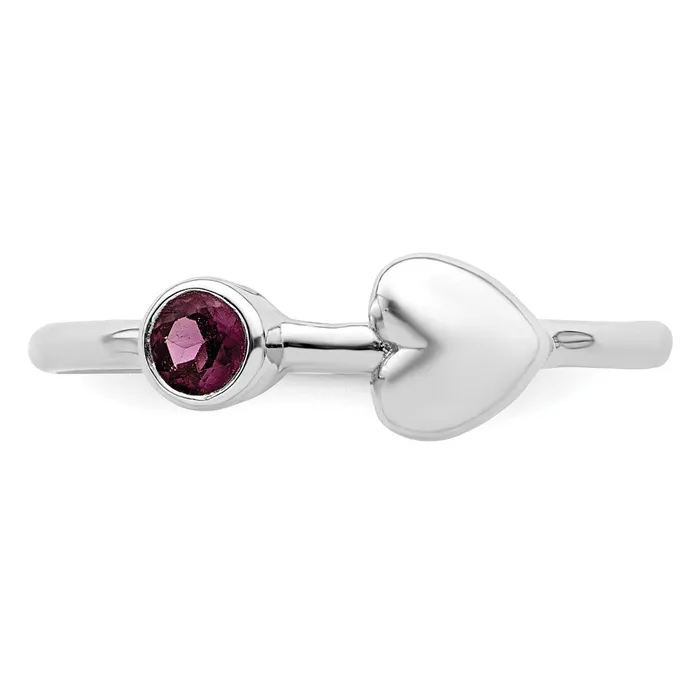 Goldia Rings Sterling Silver Rhodiumplated Polished Circle Rhodolite Garnet Heart Ring