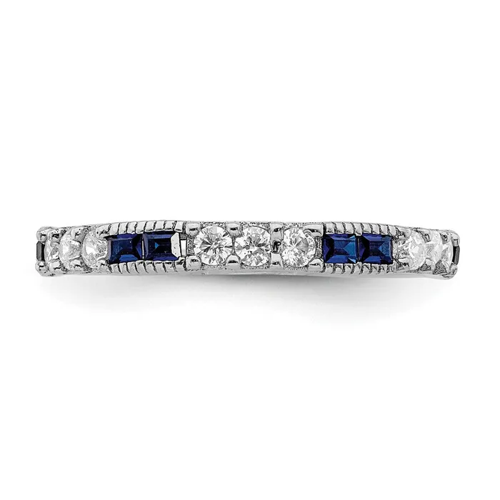 Goldia Rings Sterling Silver Rhodiumplated Synthetic Blue Spinel u0026 CZ Ring
