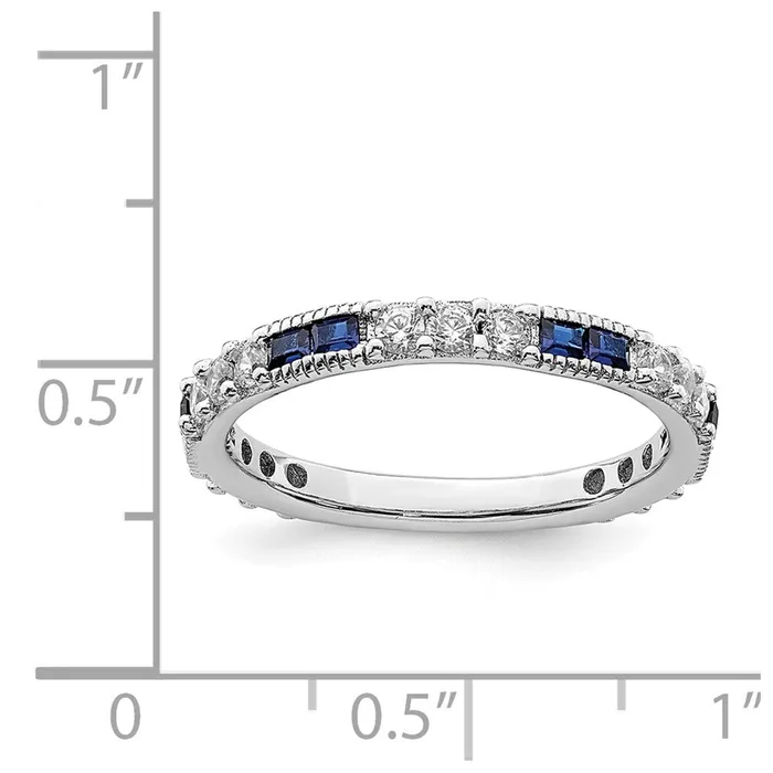 Goldia Rings Sterling Silver Rhodiumplated Synthetic Blue Spinel u0026 CZ Ring