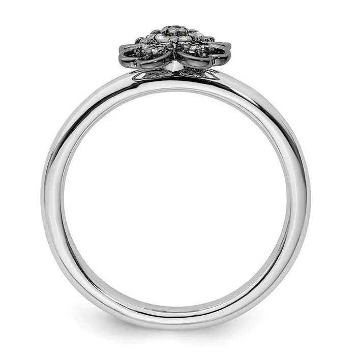 Goldia Rings Sterling Silver u0026 Blackplated Stackable Expressions Diamond Flower Ring