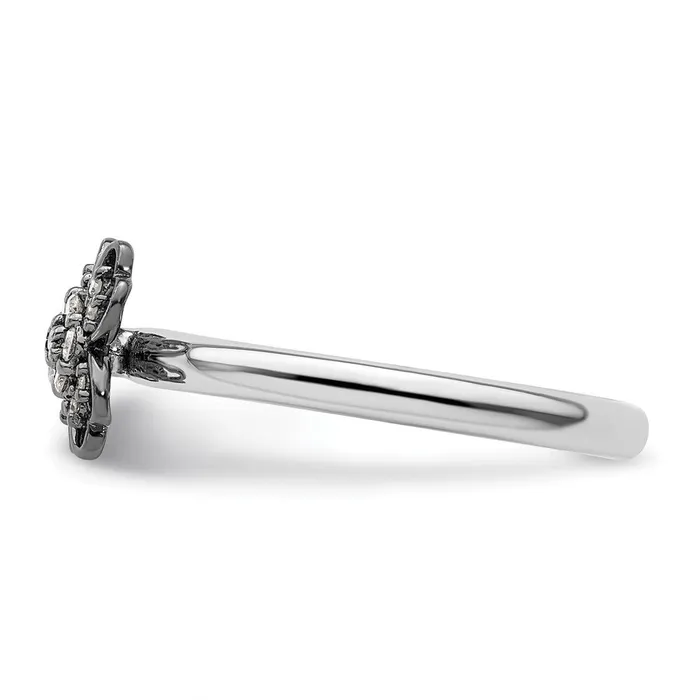 Goldia Rings Sterling Silver u0026 Blackplated Stackable Expressions Diamond Flower Ring