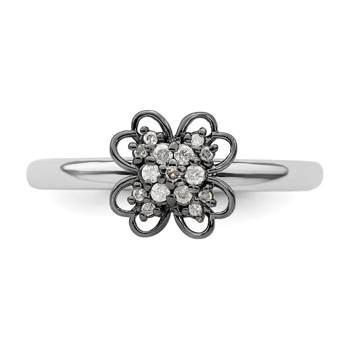 Goldia Rings Sterling Silver u0026 Blackplated Stackable Expressions Diamond Flower Ring