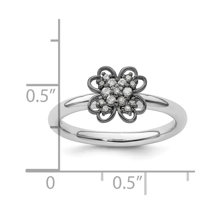 Goldia Rings Sterling Silver u0026 Blackplated Stackable Expressions Diamond Flower Ring
