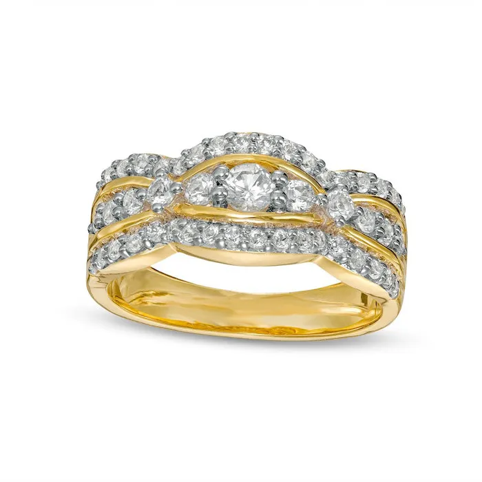 Goldia Rings White LabCreated Sapphire Cinched Row Ring in Sterling Silver with Solid 14K Gold Plate Goldia Rings White LabCreated Sapphire Cinched Row Ring in Sterling Silver with Solid 14K Gold Plate