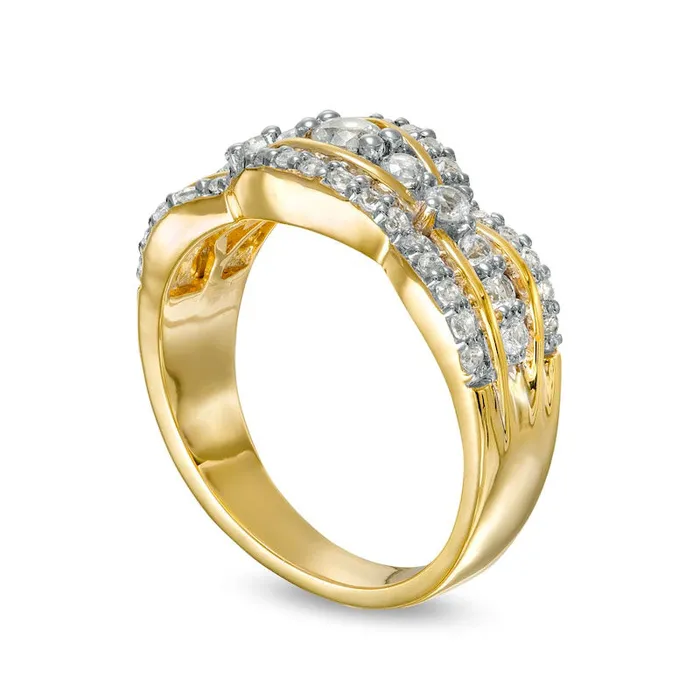 Goldia Rings White LabCreated Sapphire Cinched Row Ring in Sterling Silver with Solid 14K Gold Plate Goldia Rings White LabCreated Sapphire Cinched Row Ring in Sterling Silver with Solid 14K Gold Plate