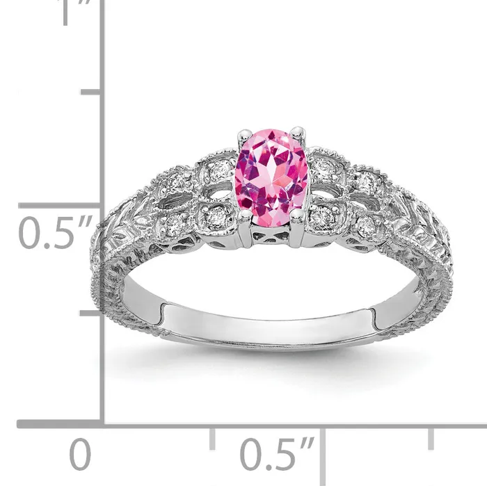 Goldia Solid 14k White Gold 6x4mm Oval PinK Simulated Sapphire AAA CZ Ring Rings