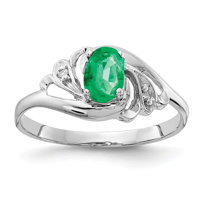 Goldia Solid 14k White Gold 6x4mm Oval Simulated Emerald AAA CZ Ring Rings