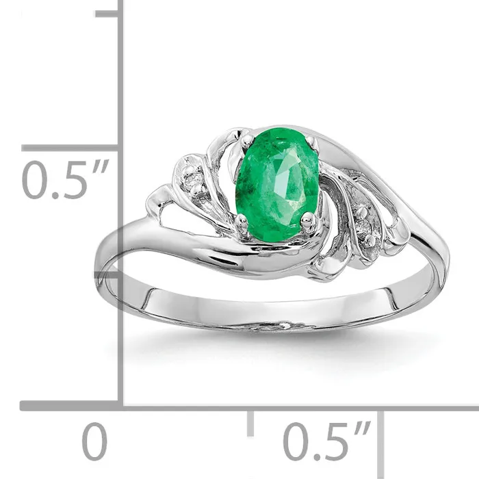 Goldia Solid 14k White Gold 6x4mm Oval Simulated Emerald AAA CZ Ring Rings