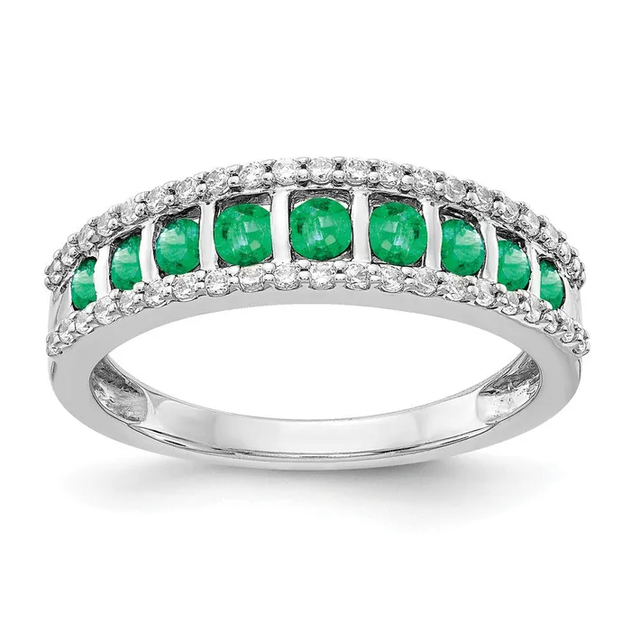 Goldia Solid 14k White Gold Simulated CZ and Emerald Fancy Ring Rings