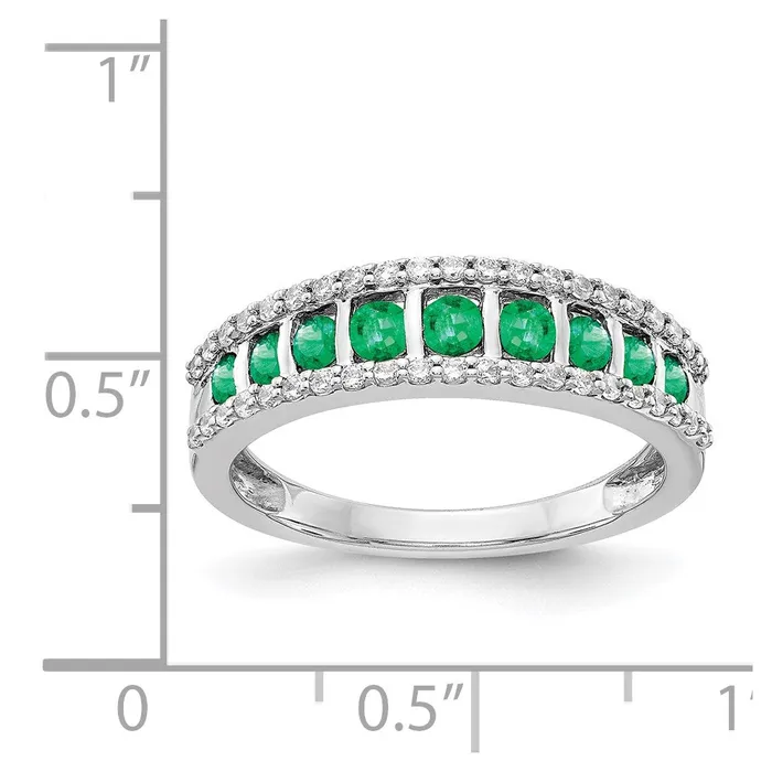 Goldia Solid 14k White Gold Simulated CZ and Emerald Fancy Ring Rings