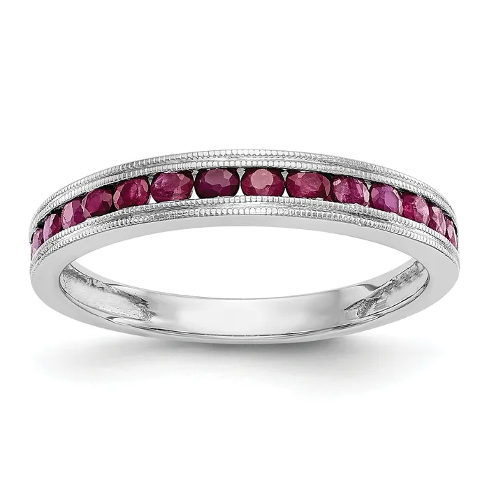 Goldia Solid 14k White Gold Simulated Ruby Band Rings