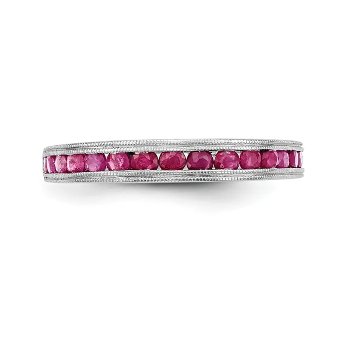 Goldia Solid 14k White Gold Simulated Ruby Band Rings