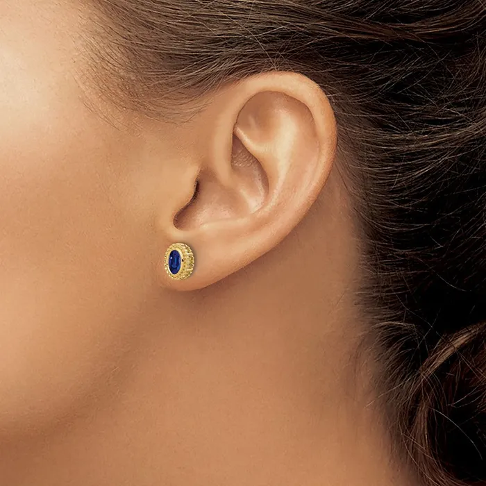 Goldia Solid 14k Yellow Gold Oval Simulated Sapphire Post Earrings Earrings Goldia Solid 14k Yellow Gold Oval Simulated Sapphire Post Earrings Earrings