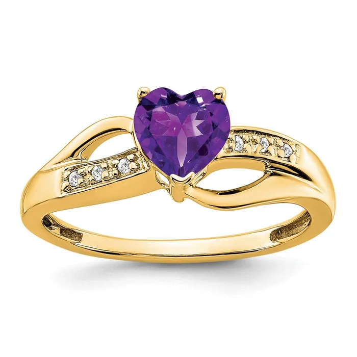 Goldia Solid 14k Yellow Gold Simulated Amethyst and CZ Heart Ring Rings