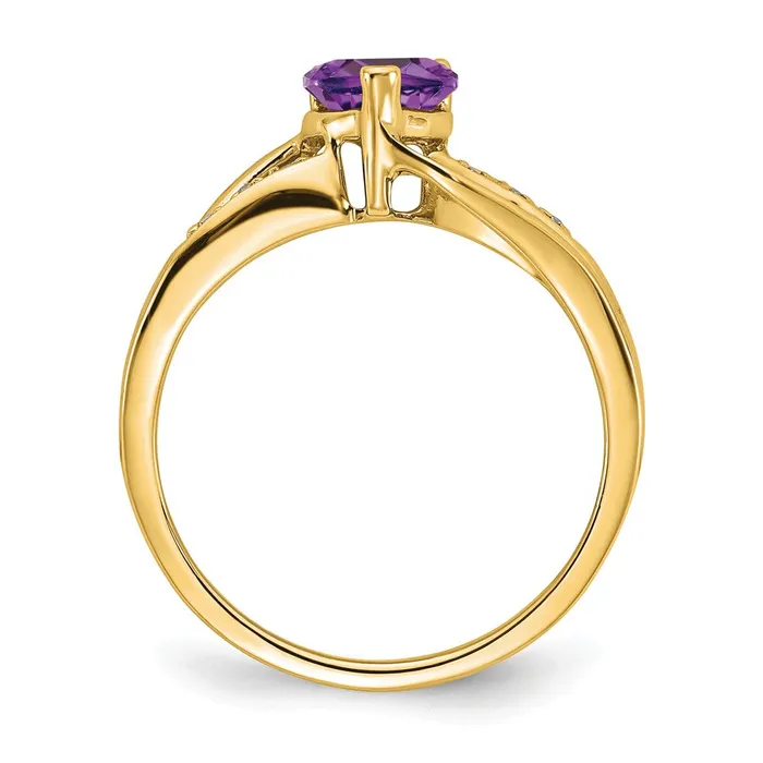 Goldia Solid 14k Yellow Gold Simulated Amethyst and CZ Heart Ring Rings