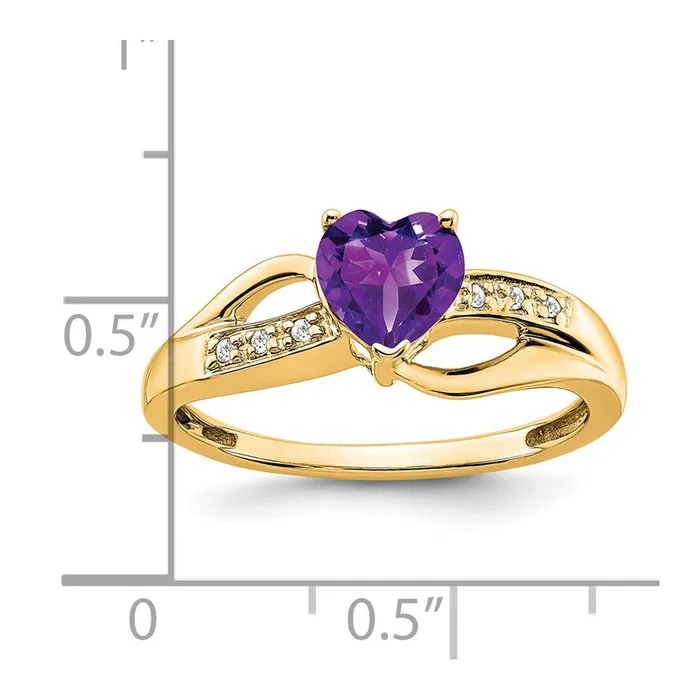 Goldia Solid 14k Yellow Gold Simulated Amethyst and CZ Heart Ring Rings