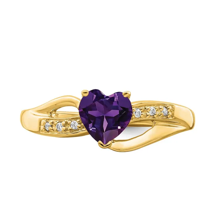 Goldia Solid 14k Yellow Gold Simulated Amethyst and CZ Heart Ring Rings