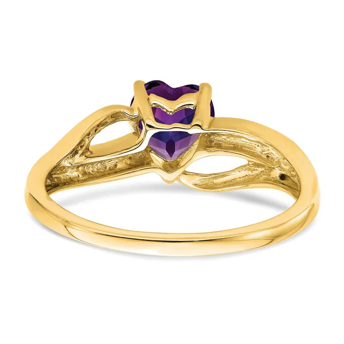 Goldia Solid 14k Yellow Gold Simulated Amethyst and CZ Heart Ring Rings